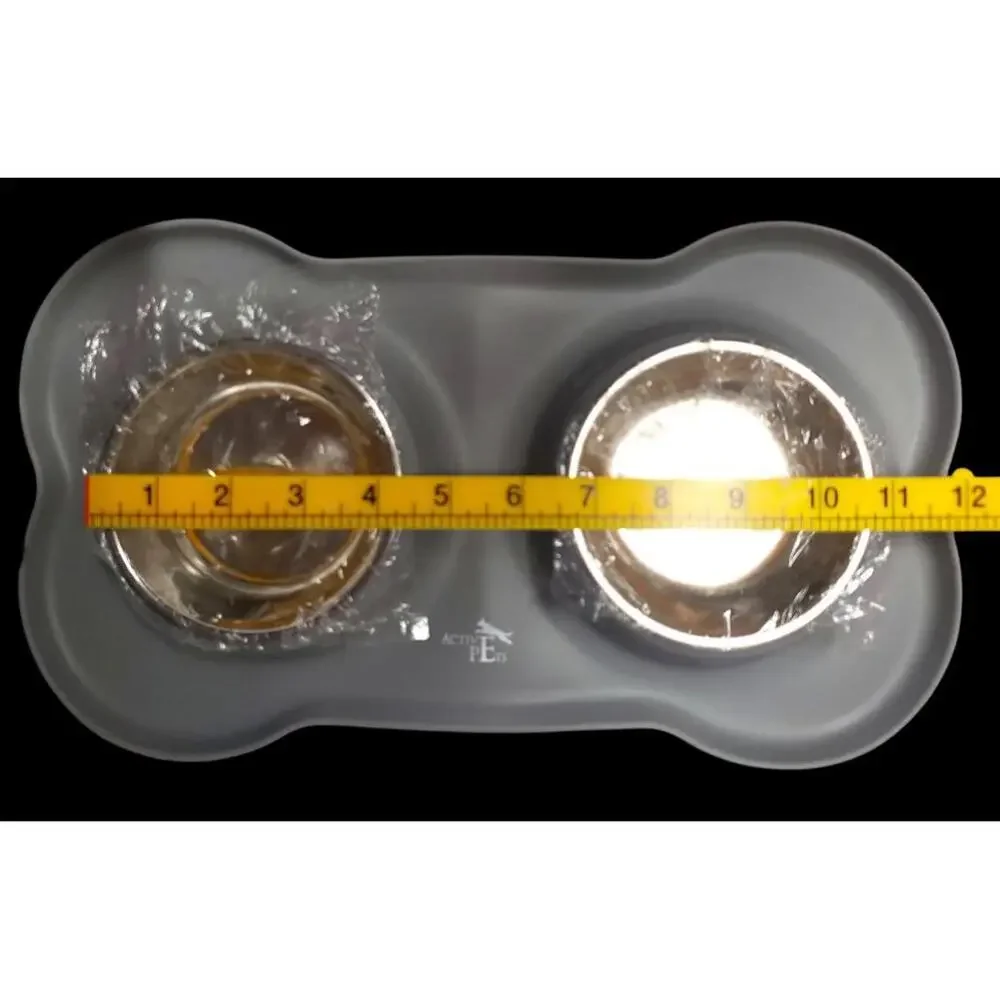 Small Active Pets Double Dog / Cat Bowls with Non-Slip Mat - New